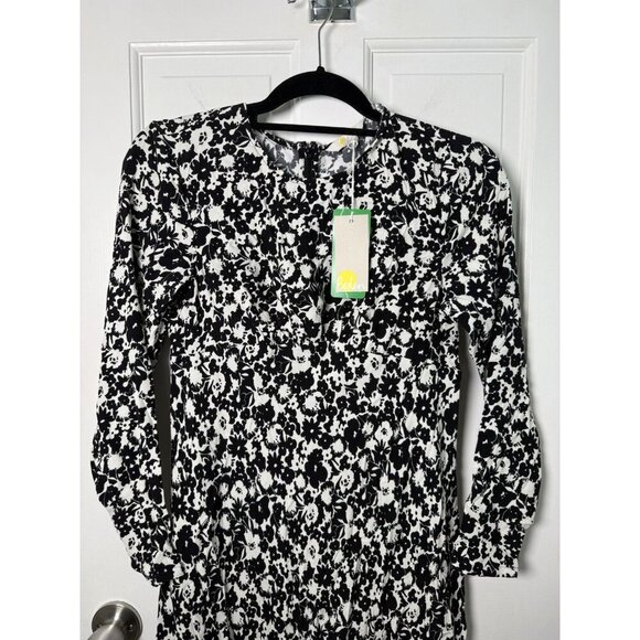 Boden Crew Neck Midi Tea Dress in Black Bloom Silhouette NWOT Size US 4P - Picture 4 of 12